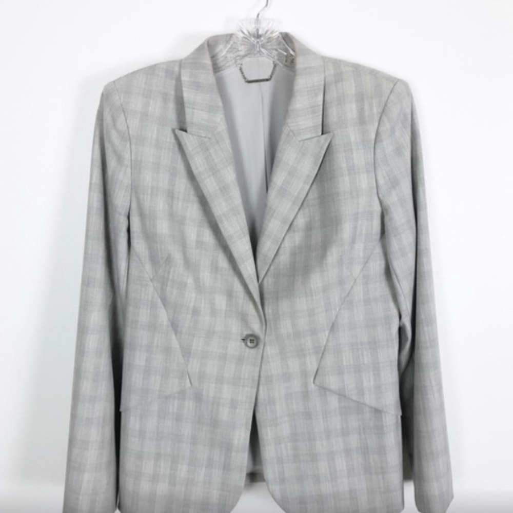 Elie Tahari Checkered Suit Jacket Blazer Grey 14